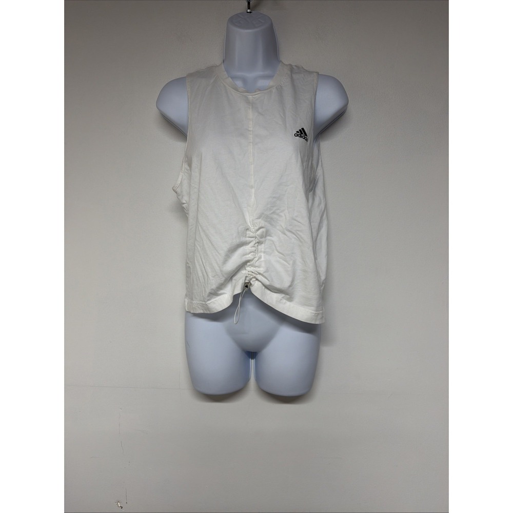 Adidas Women's White Sleeveless Tank Top Size M Ruched Drawstring Front Athletic